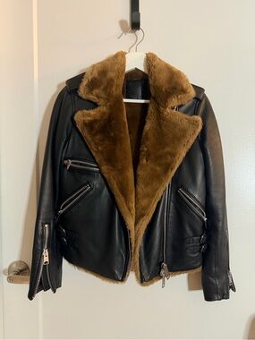 AllSaints 100% genuine lamb leather Sola Black & Natural Shearling Leather